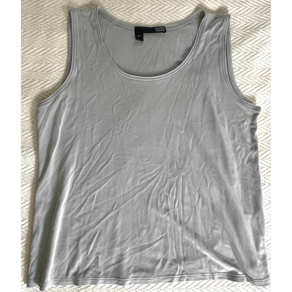 Eileen Fisher 100% Silk Jersey Scoop Neck Tank Top Gray Taupe S1GK-1 Small